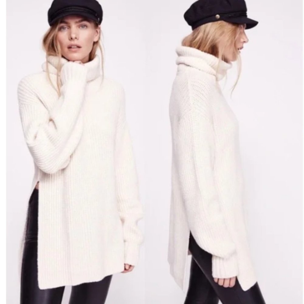 Free People "Eleven" Knit Cowl Neck Side Slit Tunic Sweater